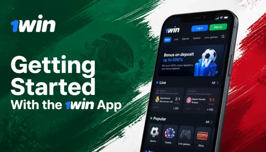 Ilustración de aplicación móvil de 1win para México: intro